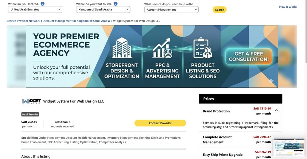 Widget System For Web Design LLC listed under Account Management in Saudi Arabia on the Amazon Service Provider Network