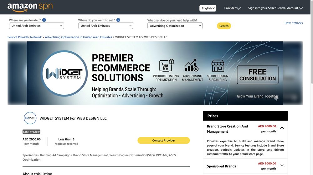 Widget System For Web Design LLC listed under Advertising Optimization in the United Arab Emirates on the Amazon Service Provider Network